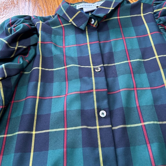 Gretchen Scott green Plaidly Cooper style blouse.  Large.  Juliette style. - Picture 3 of 13